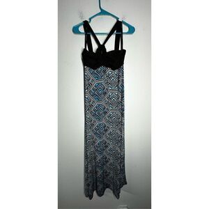 BisouBisou Michele Bohbot Bohemian Open Shoulder Geometric Print Maxi Dress Sz14